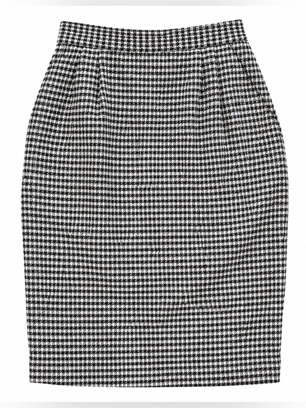 Vintage classic black off-white check plaid pleat front pockets pencil skirt